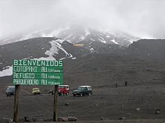 Ecuador Cotopaxi 02-03 Parking Lot For Refuge The wind howled and the hail stung our faces as Peter Ryan and Charlotte Ryan struggled in the 0C weather towards the Jos Ribas refuge (4800m) at the start of the climb to Cotopaxi.